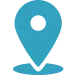Blue map pointer on a white background, indicating a location icon